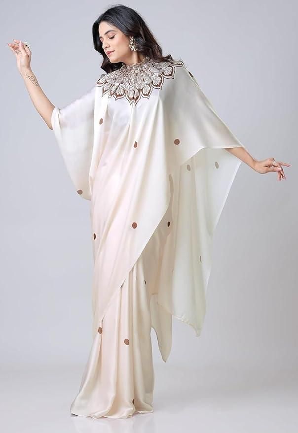 🤍 Satin Silk Printed Kaftan Saree With Unstitched Blouse🤍