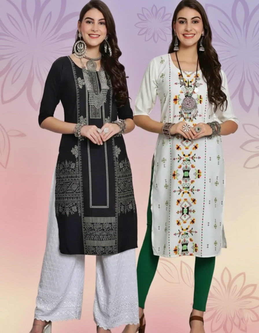 Premium Women’s Crepe Embroidered Kurti (Combo of 2)