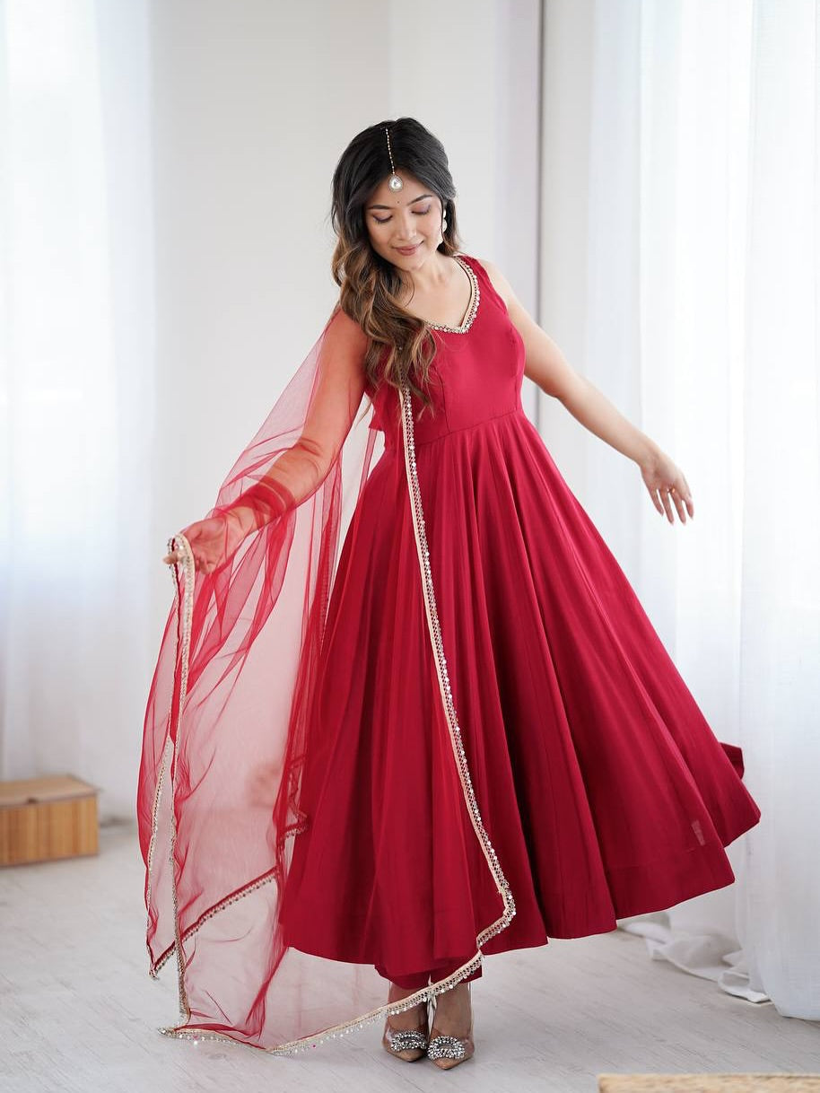 👑 PURE ROMANSILK CHANDERI ANARKALI 👑