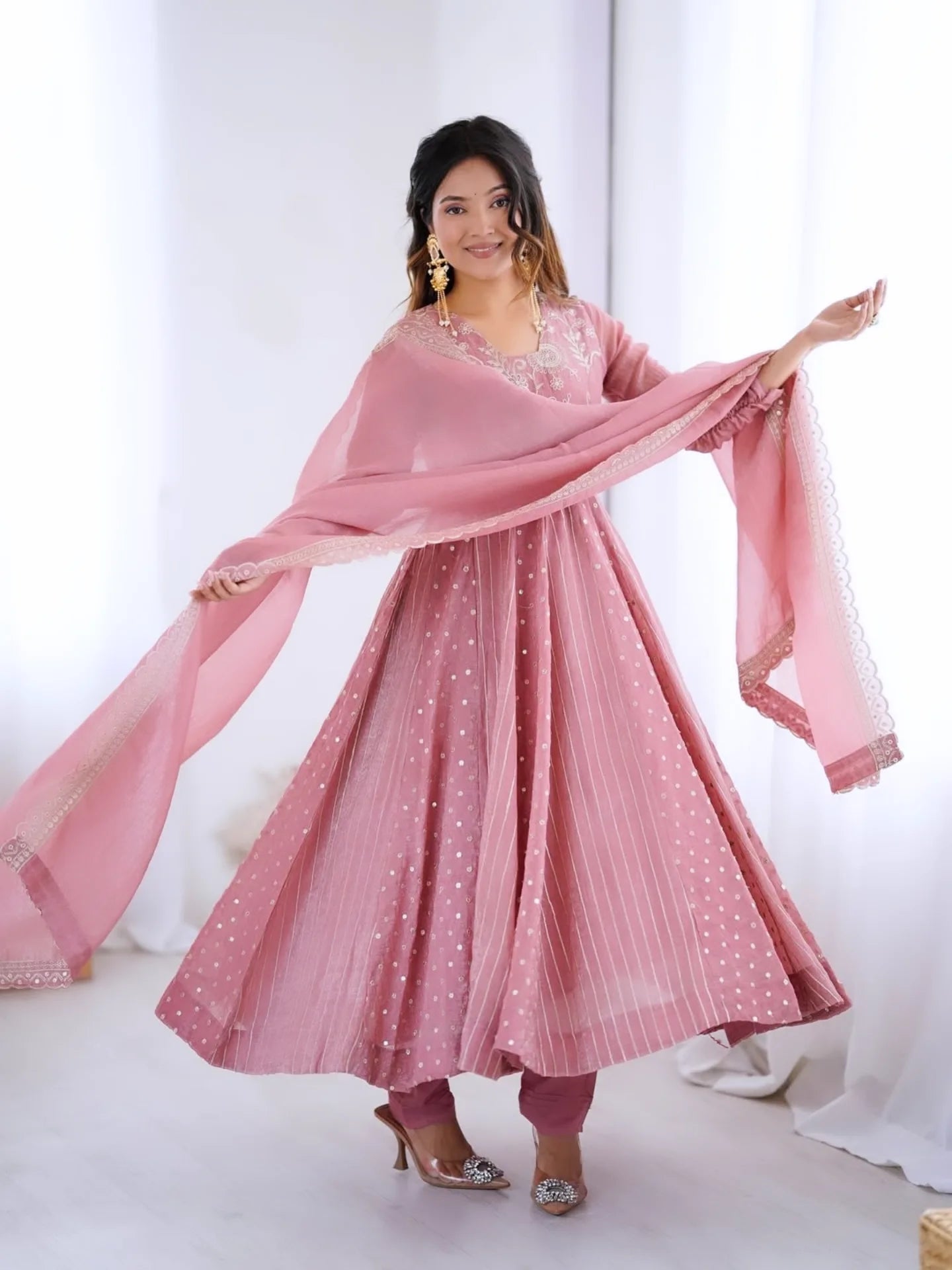 🌸💖 NEW PINK COLOR EMBROIDERY WORK GOWN SET 💖🌸