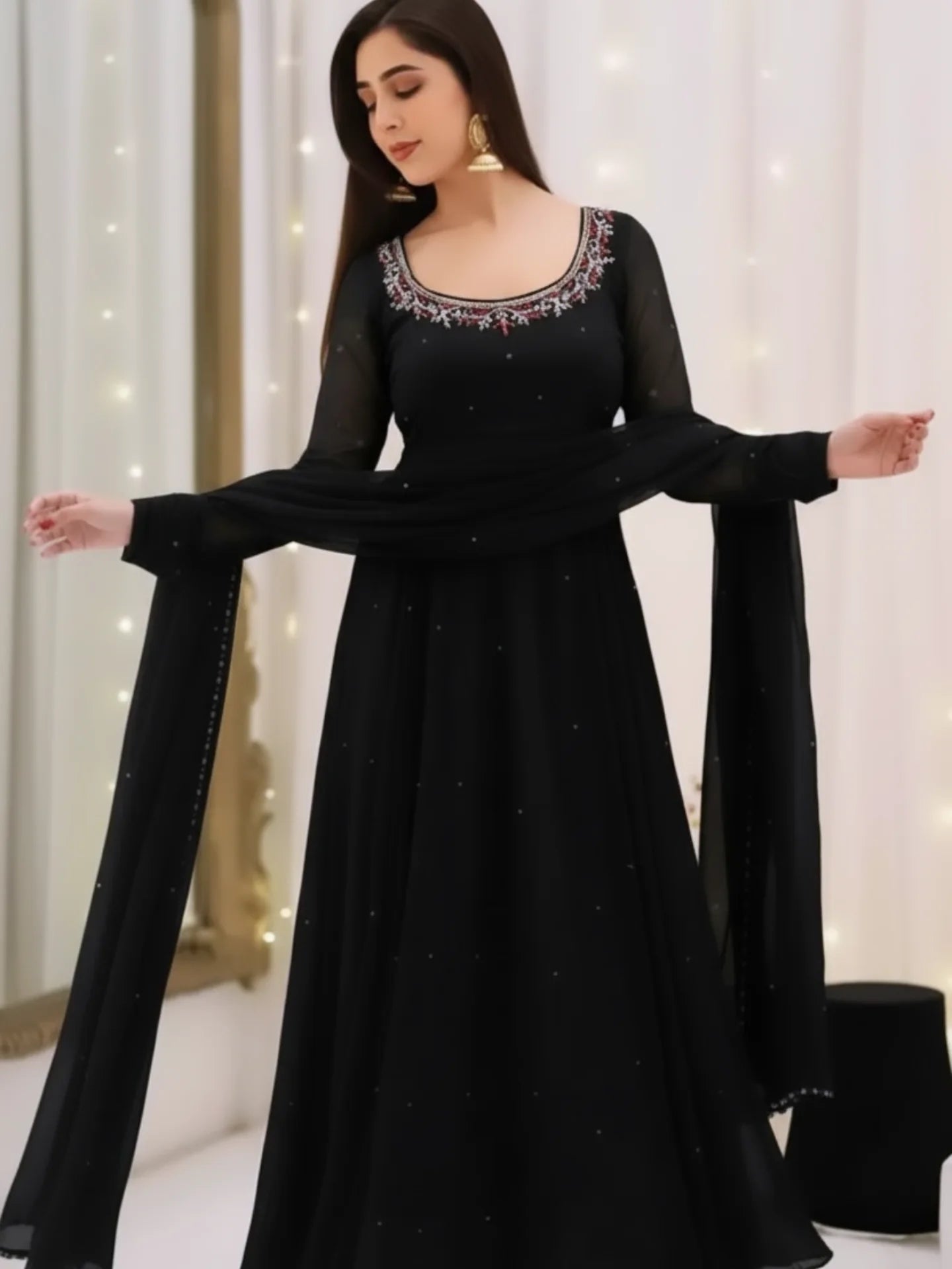 🖤✨ NEW DESIGNER COLLECTION – GEORGETTE EMBROIDERED GOWN SET ✨🖤
