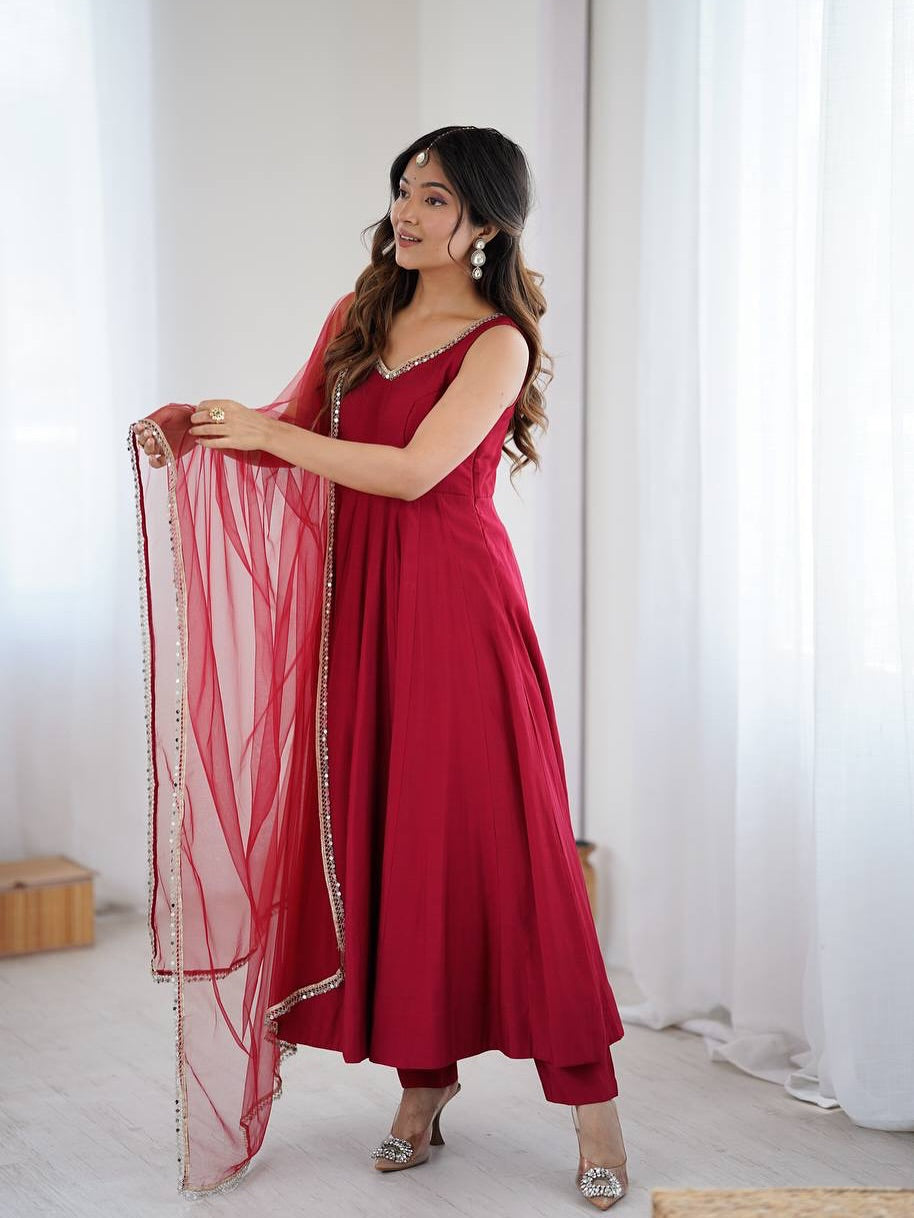 👑 PURE ROMANSILK CHANDERI ANARKALI 👑