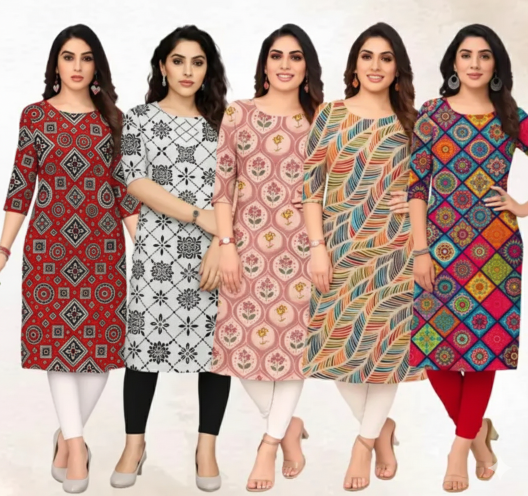 Attractive Women’s Printed Crepe Kurtis (Pack of 5)