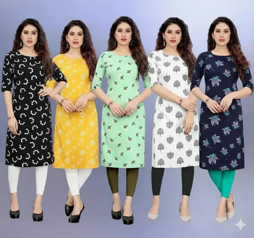 Women Printed Crepe Kurti (Combo of 5)