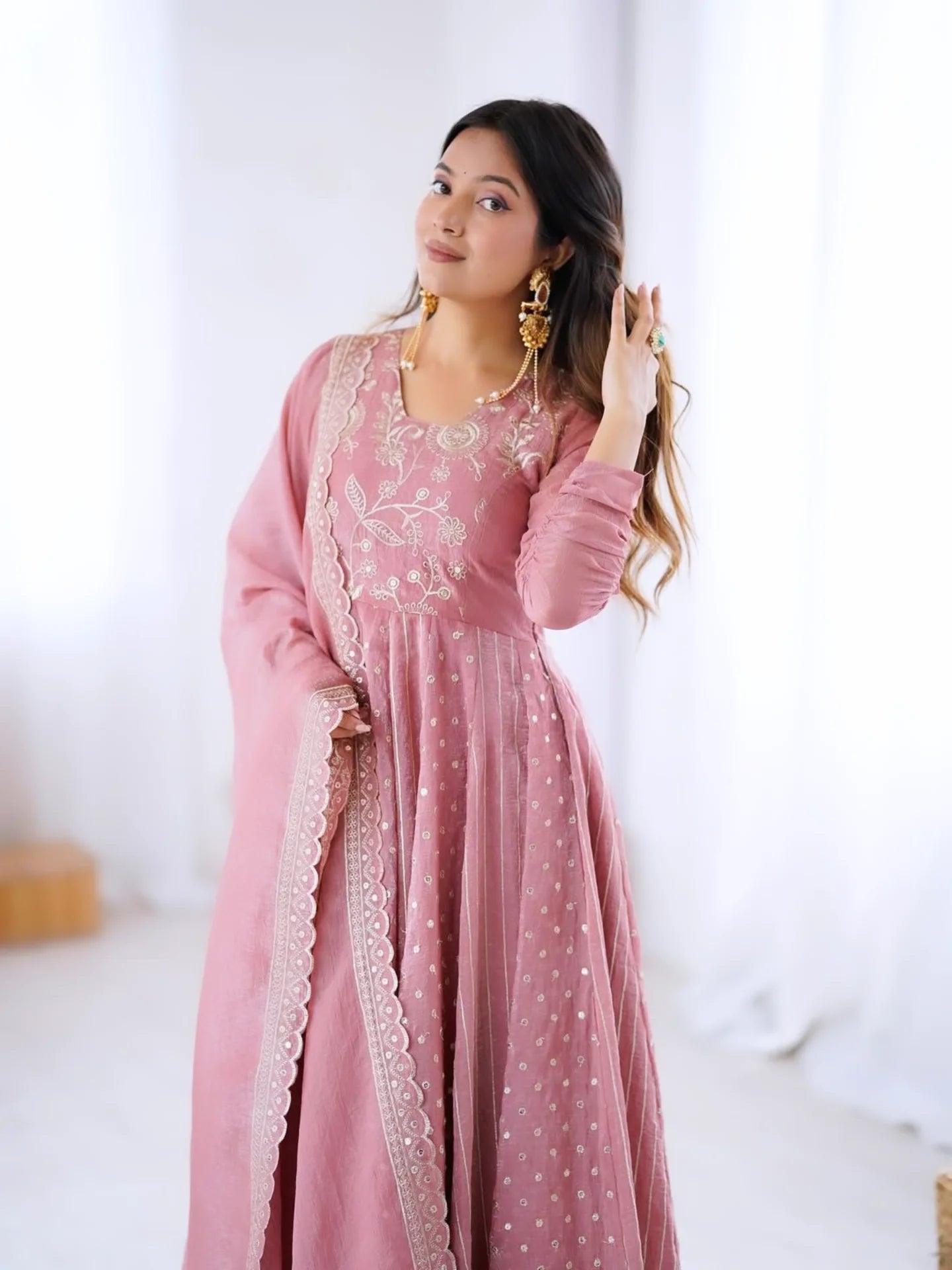🌸💖 NEW PINK COLOR EMBROIDERY WORK GOWN SET 💖🌸