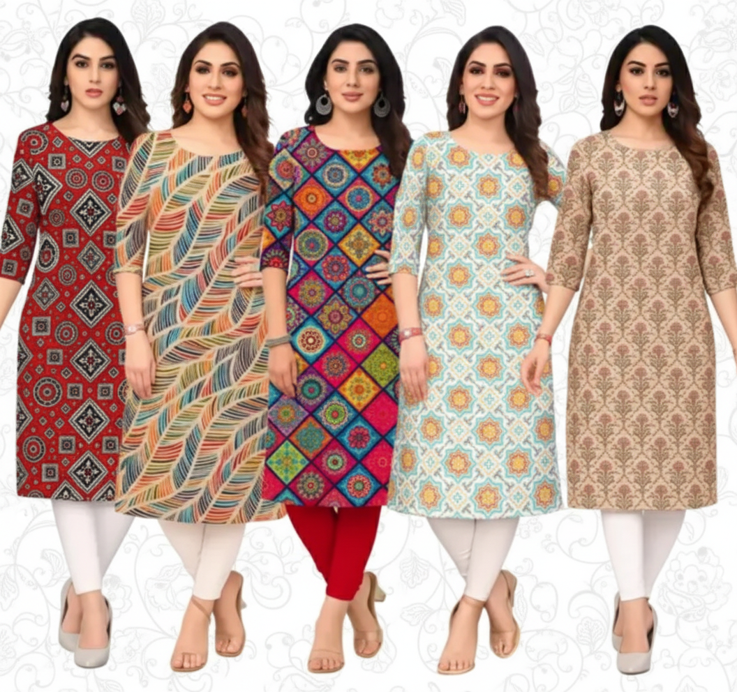 Attractive Women’s Crepe Printed Kurtis Combo (Pack of 5)
