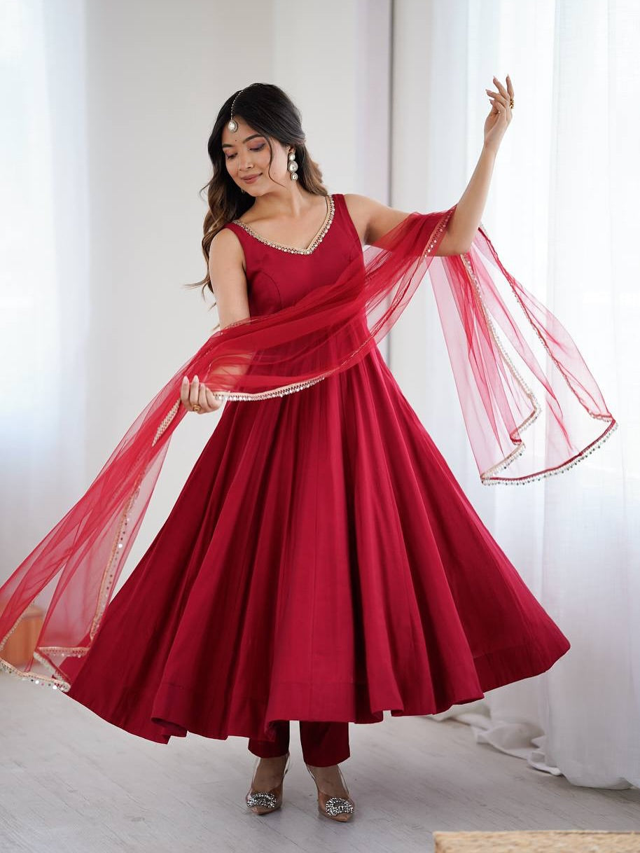 👑 PURE ROMANSILK CHANDERI ANARKALI 👑